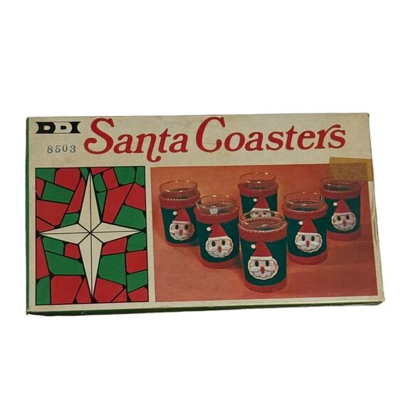 Christmas Holiday Glass Covers (6) Dan-Dee Santa Coasters VTG 1968 Festive Bar - Picture 2 of 6